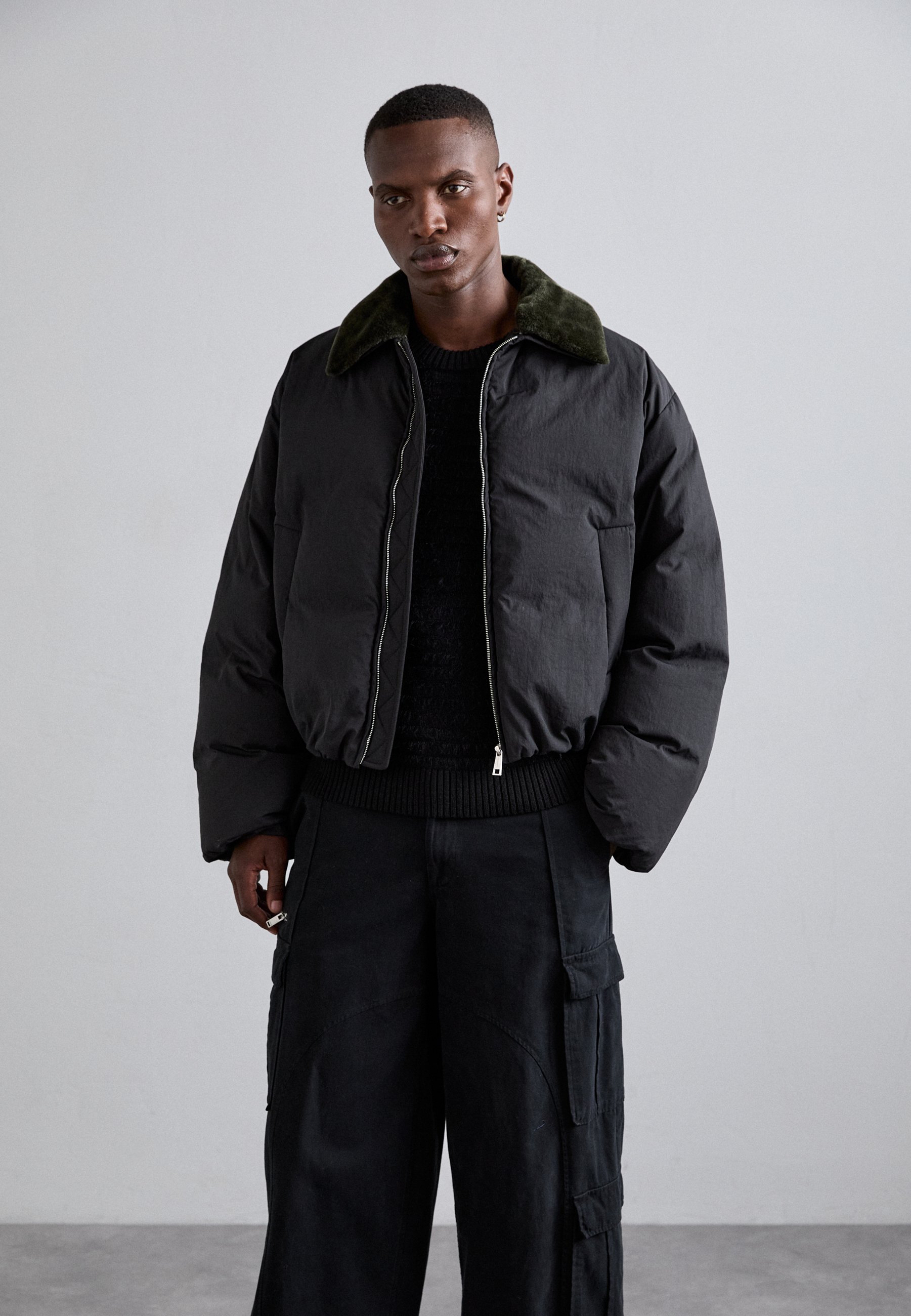 Nanushka ZACHARIE - Down jacket - black/dark khaki/black - Zalando.ie