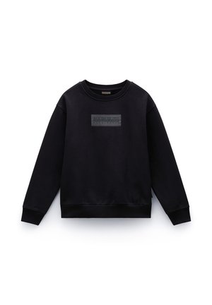 Zwarte sweatshirt met een ronde hals, geribbelde manchetten en een geprofileerde logopatch op de voorkant. Gemaakt van een zachte stof met een gladde afwerking.
