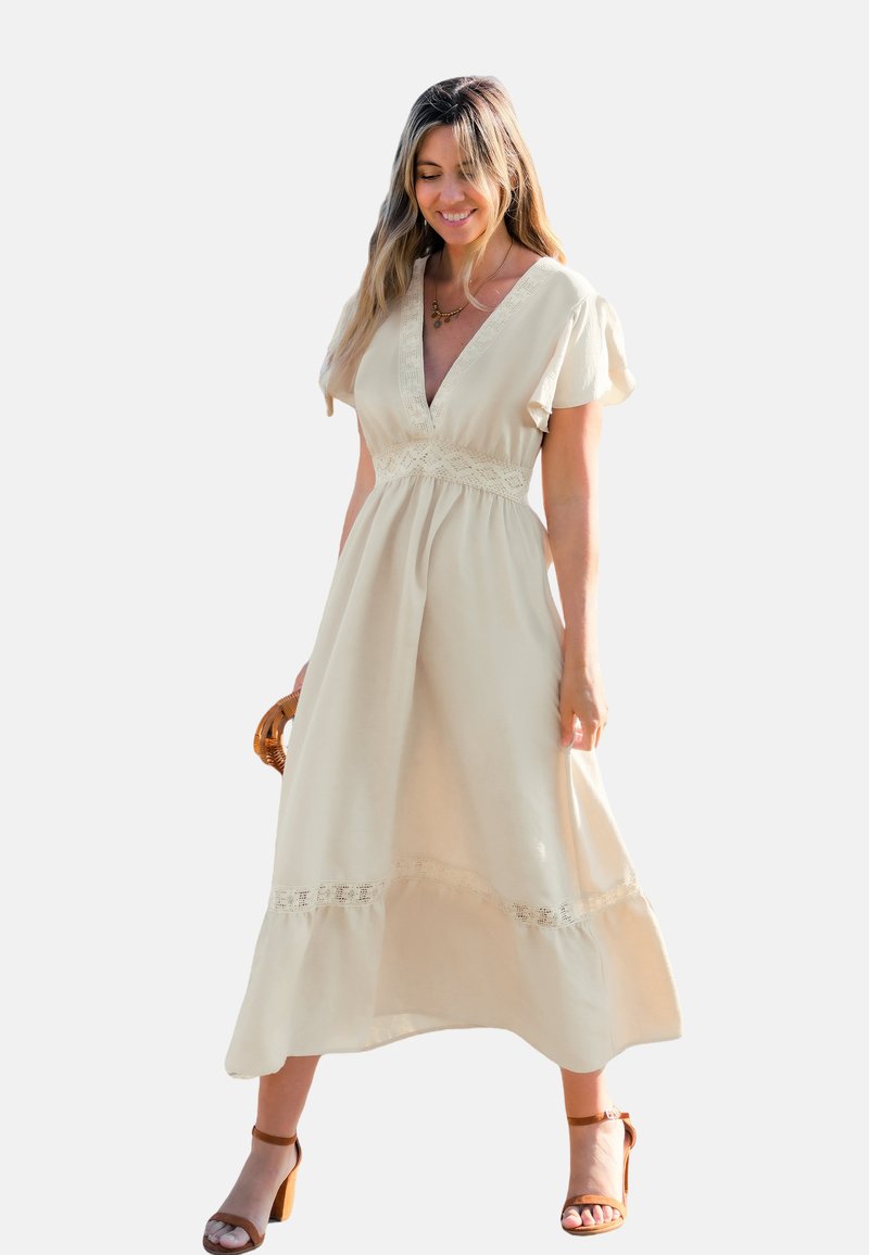 Cupshe ELEGANT FLORAL PLUNGE - Maxi šaty - beige