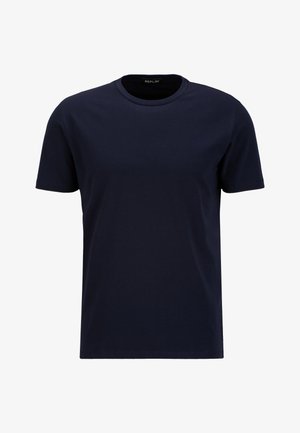 Navyblauwe katoenen t-shirt met een ronde hals, korte mouwen en een ontspannen pasvorm. Geen zichtbare patronen of accenten.