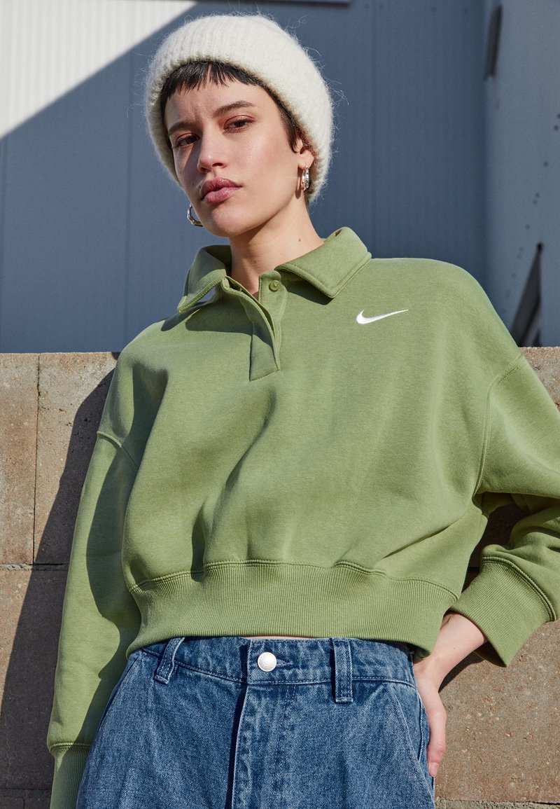Nike Sportswear W NSW STYLE FLC CROP 3Q POLO - Camisola - alligator/sail