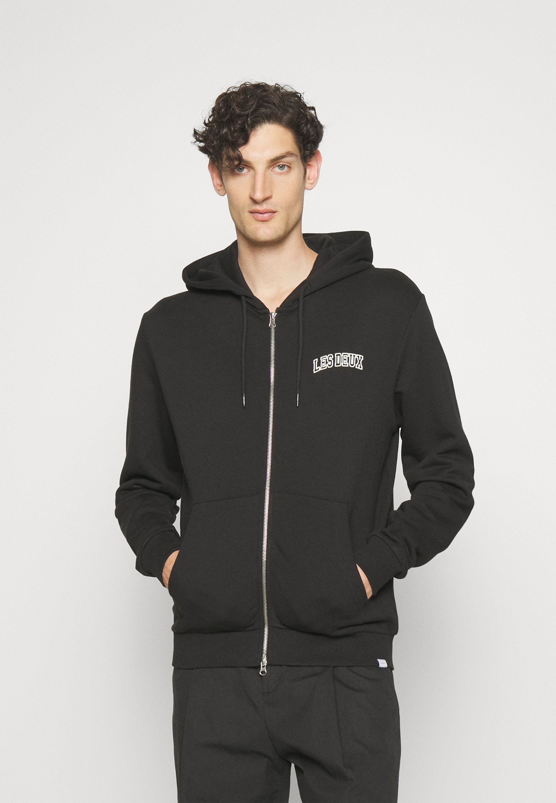 Les Deux BLAKE ZIPPER HOODIE - Zip-up sweatshirt - black/white/black -  Zalando.ie