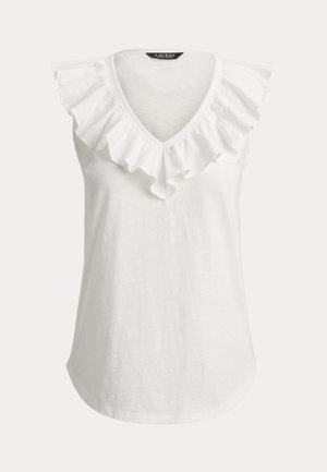 Lauren Ralph Lauren, RUFFEL-TRIM SLUB JERSEY SLEEVLESS TOP - Topp - white