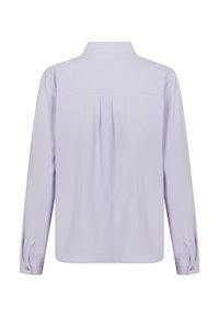 Lavendel Langarmhemd mit umgeschlagenem Kragen, Rückenfalte und knöpfbaren Manschetten. Glattes Material mit leichtem Glanz.