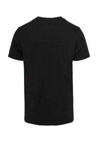 Sort bomulds t-shirt med rund hals, korte ærmer og en ensfarvet bagside. Blød tekstur uden synlige mønstre eller accenter.