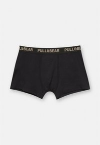 Crni pamučni bokserice s prilagođenim dizajnom, s tamnozelenim pojasom na kojem je u bež slovima ispisano "PULL&BEAR".