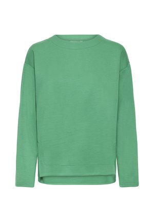 Sudadera verde de manga larga con cuello redondo, ajuste relajado y dobladillo recto.