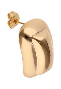 Goldfarbene Ohrringe mit einer glatten, fließenden Form und polierter Oberfläche, ausgestattet mit einem Schmetterlingsverschluss und subtilen geschwungenen Details.