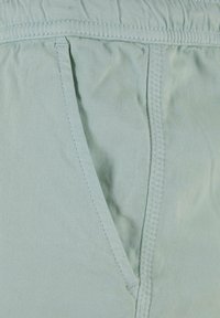 Shorts en coton vert clair avec une taille élastique, dotés d'une poche latérale et d'un détail de couture visible. Texture douce, design décontracté.