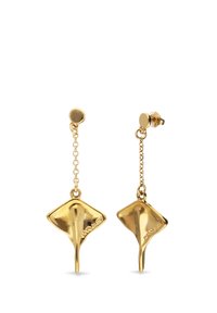 Pendientes de tono dorado con diseño de raya en cadenas colgantes, con una textura suave y acabado pulido. Adecuados para orejas perforadas.