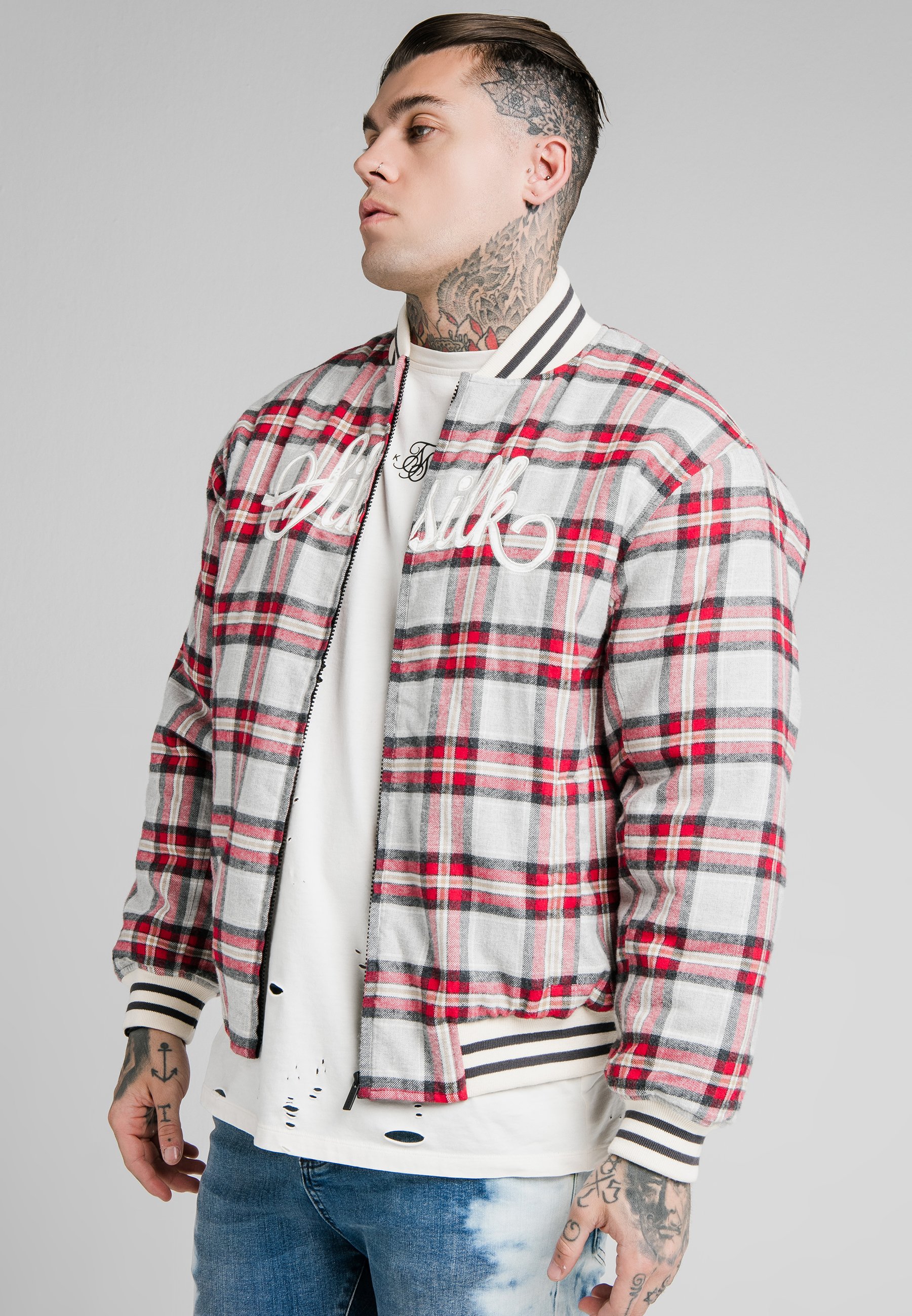 grey check bomber jacket