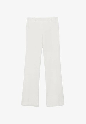 White, wide-leg pants made of lightweight fabric, featuring a smooth texture and no visible patterns or hardware.