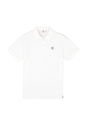 Witte polo-shirt van katoen, met korte mouwen, een kraag en een klein logo op de linkerkant van de borst. Gladde textuur, klassieke pasvorm.
