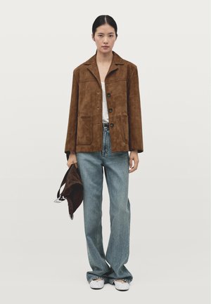 SUEDE FINISH WITH TOPSTITCHING - Leather jacket - brown
