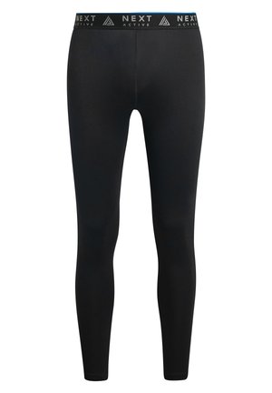 Black active leggings with a stretchy fit. Features a wide waistband with "NEXT ACTIVE" branding in white and a smooth, matte texture.
