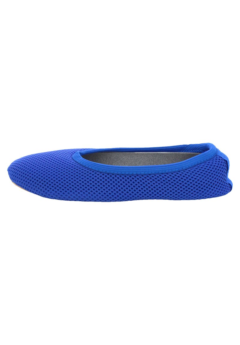 Blaue Netz-Balletschuhe mit runder Zehenpartie und elastischem Rand. Verfügt über ein weiches Futter und eine flexible Gummisohle für hohen Komfort.