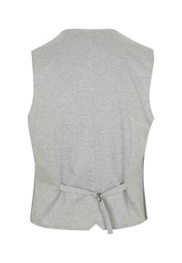 Grijze mouwloze vest met een gestructureerd ruitpatroon. Voorzien van een striksluiting aan de achterkant en een getailleerde pasvorm. Gladde stof met een gestructureerd design.