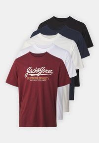 Jack & Jones JPRBLUHUDSON TEE CREW NECK 5 PACK - T-shirt med print - cloud dancer/port/black/navy blazer
