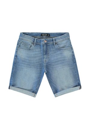 Lichte spijkerbroek shorts met een licht vervaagde afwerking, met opgerolde omslagen, vijf zakken en een merklabel op de voorkant van de tailleband.