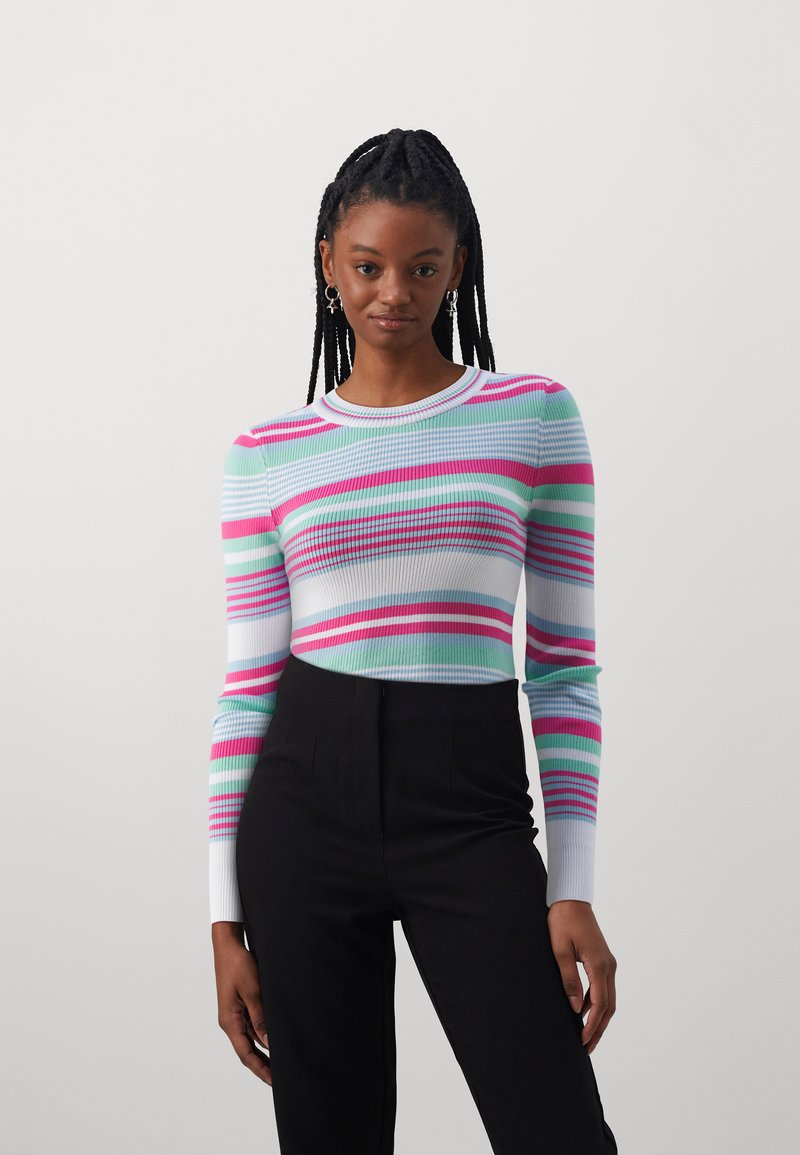 Emma High Neck Top Cloud Dancer Stripes