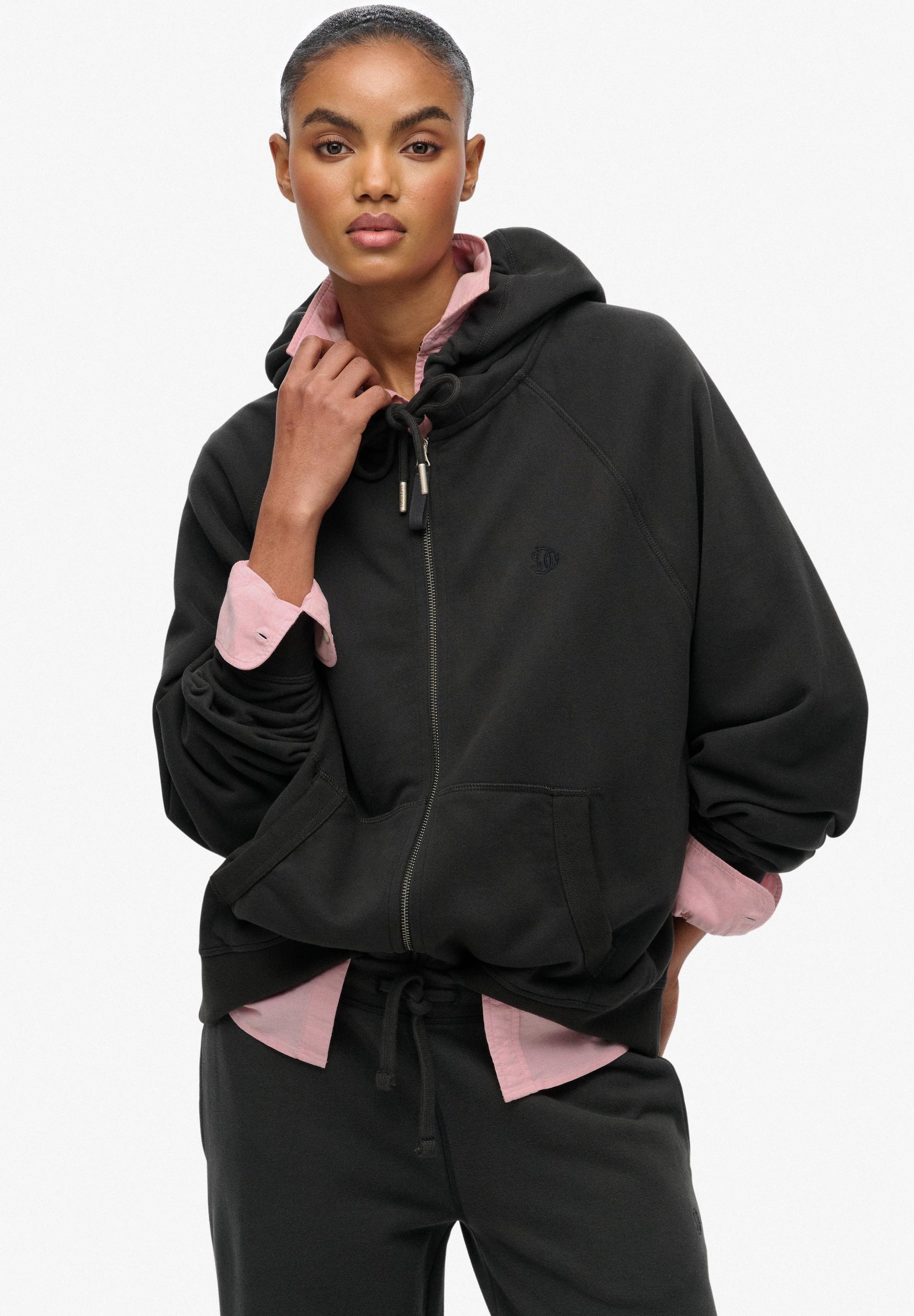 Sweat à capuche zippé à logo Essential grège clair chiné pours Femme | BE-FR