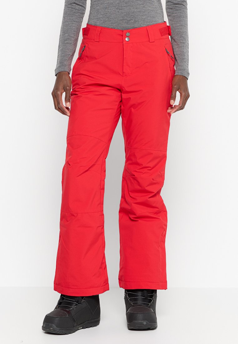 Pantaloni da sci rossi realizzati in materiale resistente e impermeabile, con design a gamba dritta, tasche laterali con zip e vita regolabile.