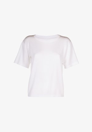 Weißes T-Shirt mit kurzen Ärmeln, aus weichem Baumwollstoff gefertigt. Verfügt über einen runden Halsausschnitt und einen lässigen Schnitt. Keine sichtbaren Muster oder Akzente.