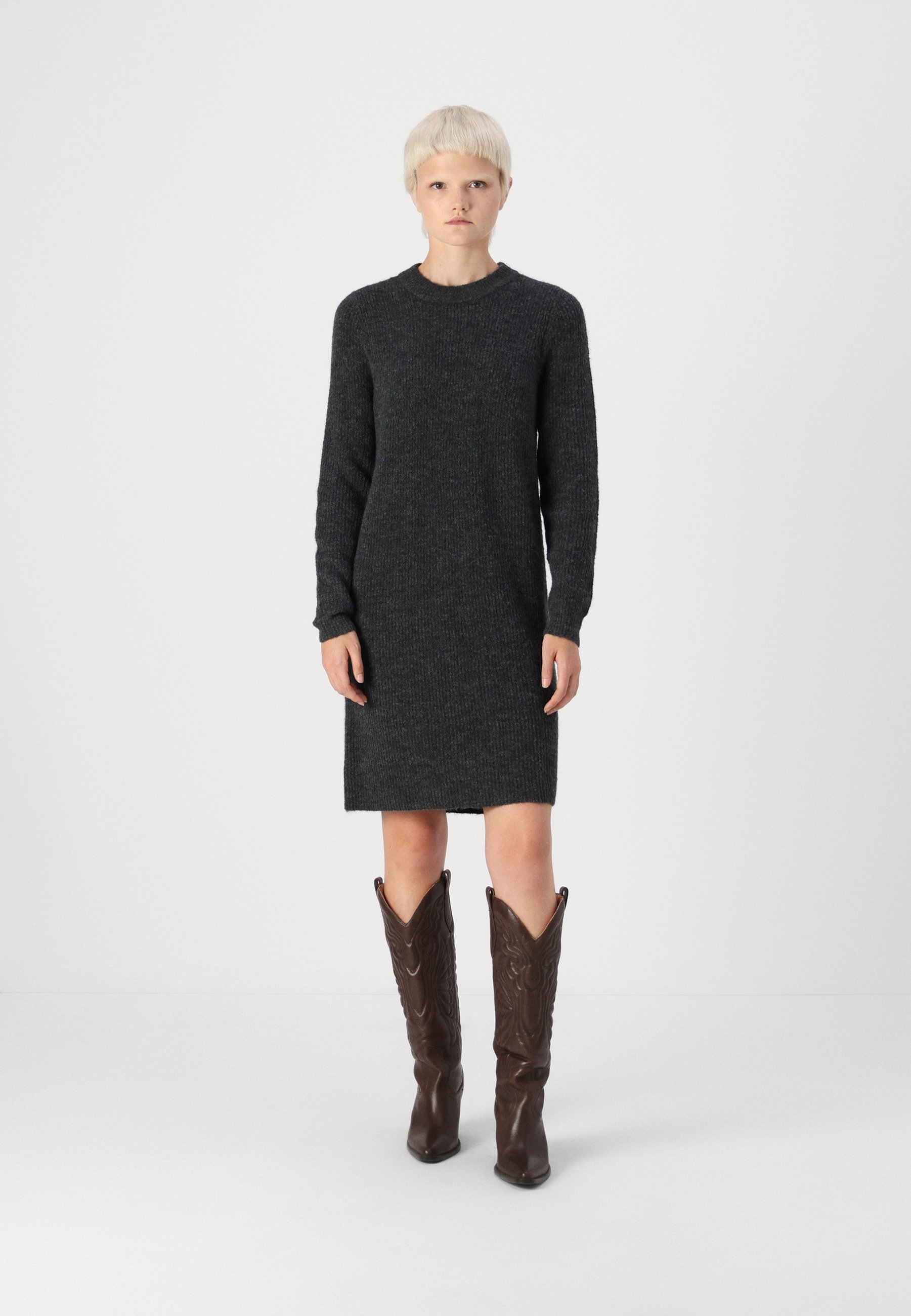 Pieces PCELLEN O NECK DRESS - Jumper dress - dark grey/mottled dark grey -  Zalando.ie