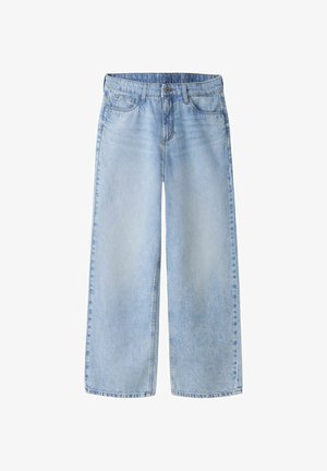 Blugi evazați de culoare albastru deschis, confecționați din denim. Au cinci buzunare, talie cu buclă pentru curea și croială dreaptă de la șold până la gleznă. Decolorare clasică.