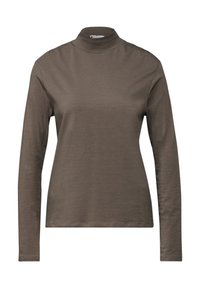 Ruskea pitkähihaisen turtleneck-paita, joka on valmistettu sileästä kankaasta. Paidassa on mukautuva siluetti ja hienovarainen ommel yksityiskohtana saumoissa.