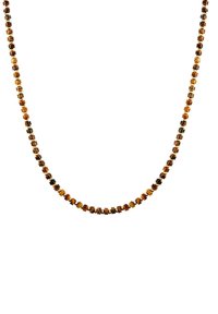 Amber perlenek med skiftende gyldne og mørkebrune perler i en glat, rund form. Hver perle er ensartet og blank.