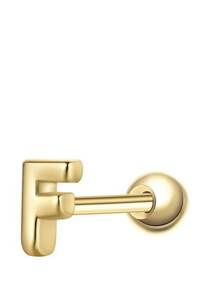 Guldfarvet metal væghage formet som bogstavet F med en cylindrisk arm og rund bundplade.