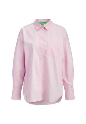 Light pink button-up shirt made from cotton with a classic collar, long sleeves, and a single chest pocket. Smooth texture and relaxed fit.