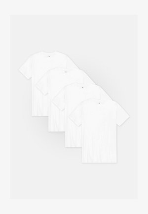 Fire hvide kortærmede t-shirts lavet af bomuld, med klassisk crew neck-design uden mønstre eller hardware-detaljer.