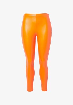 Lys orange tights lavet af skinnende, glat materiale med en tætsiddende design. Har en høj talje og sømløs konstruktion.