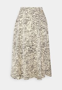 Nederdel med et sort-hvidt abstrakt mønster og teksturerede detaljer. Let udvidet kant og glat linning. Fremstillet af letvægtsstof.