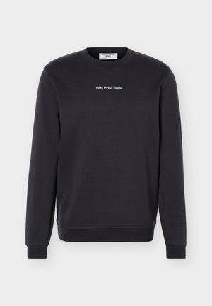 Čierna mikina s dlhým rukávom a okrúhlym výstrihom s textom "MARC O'POLO DENIM" umiestneným na strede hrudníka.