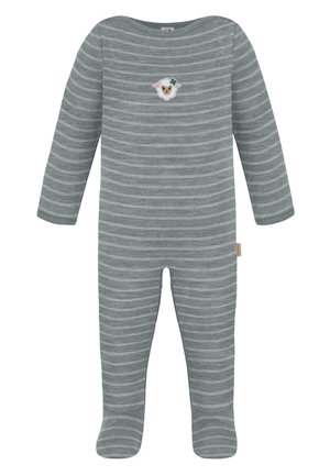 Strampler mit Füßen Unisex Langarm Bodysuit Schlafanzug Einteiler aus Merinowolle - Strampler - grau gestreift