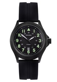 Sekonda Altitude 30103 - Orologio analogico al quarzo da uomo, con datario, cinturino in pelle nera, 43 mm, cinturino in pelle nera, Vintage