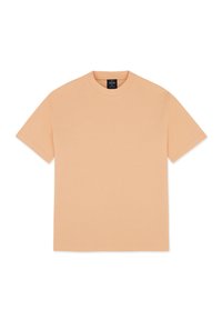 Perzikkleurig katoen T-shirt met korte mouwen, een ronde halslijn en een rechte snit, met een zachte textuur en zonder zichtbare patronen.