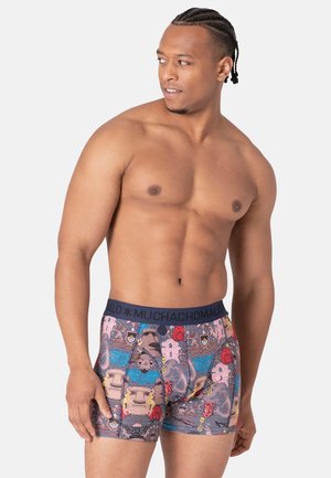 Herren-Bokserbriefs mit einem bunten Grafikmuster, elastischem Bund in Marineblau und aus einer Baumwollmischung.