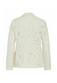 Veste à manches longues texturée blanc cassé avec un subtil motif carré en relief, col et ourlet droit au dos.