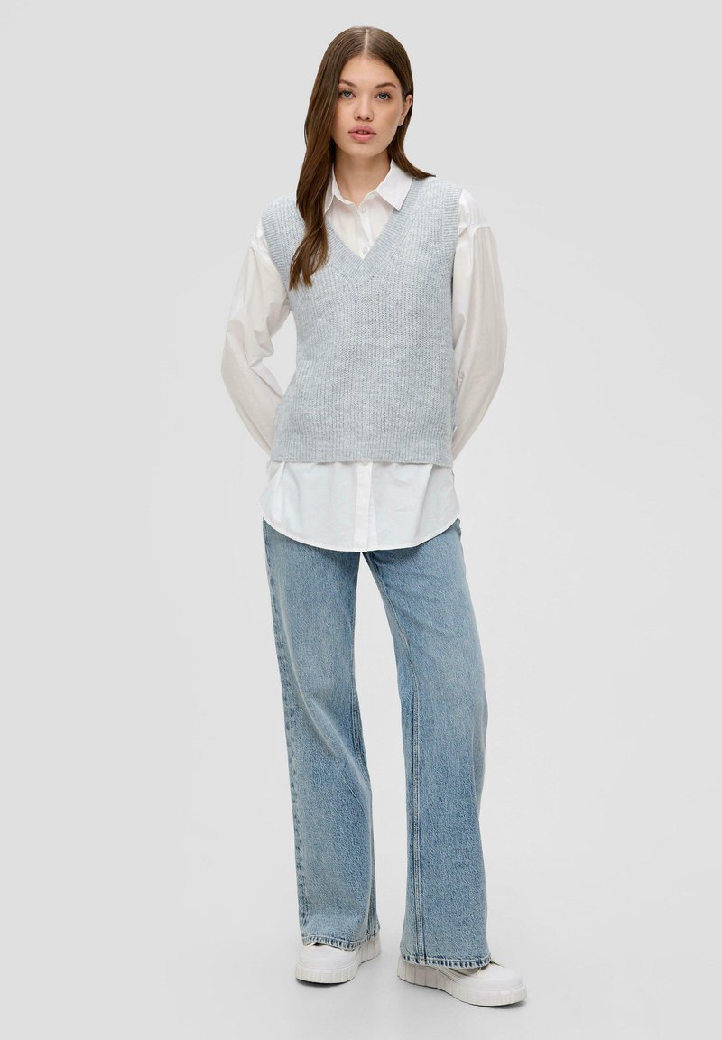 QS MIT V-NECK - Strickpullover - grau meliert