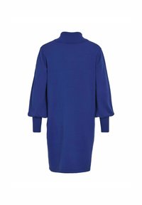 Blå, pulloverdress med hög hals, långa puffärmar och ribbade manschetter. Slät tyg med avslappnad passform, knälång design.