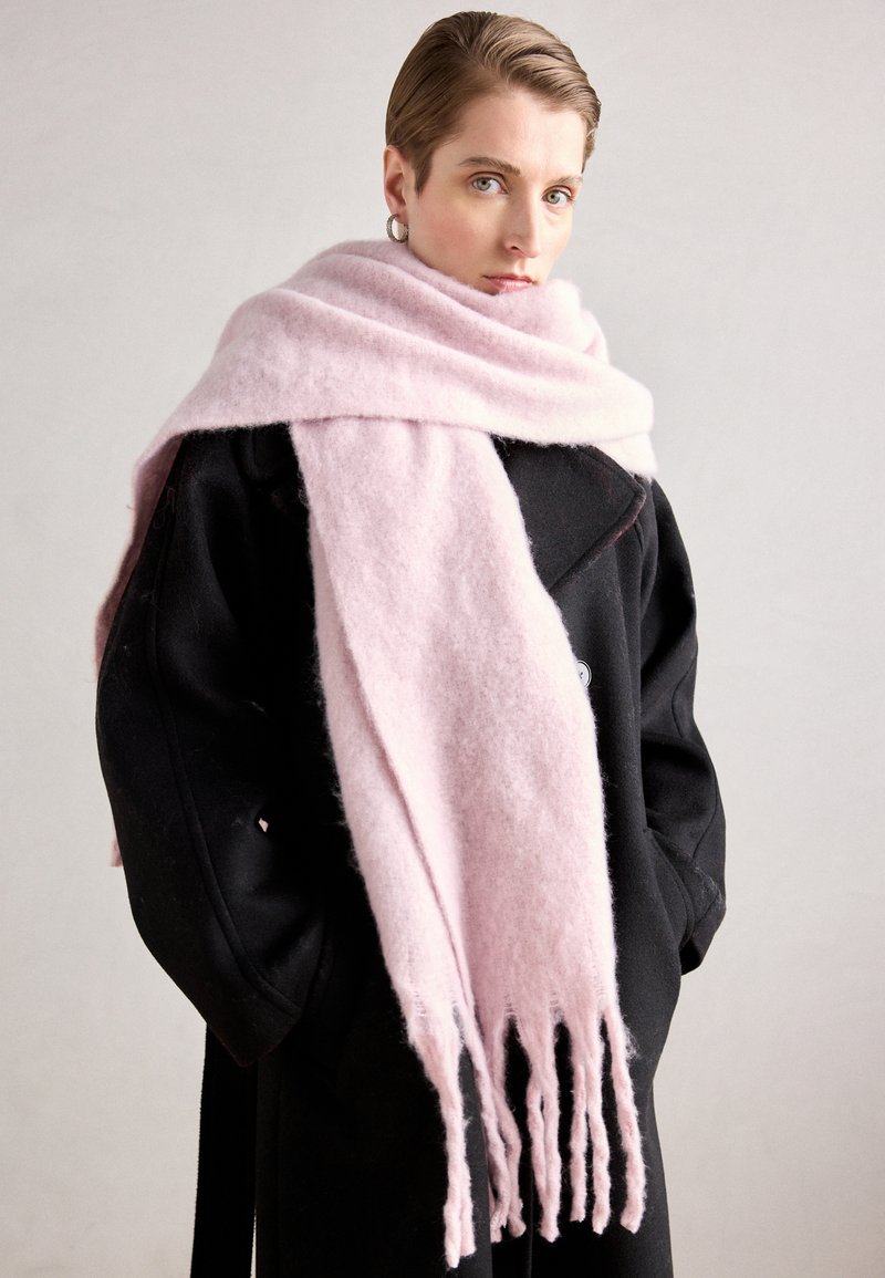 ASKSA Sciarpa Donna In Pile - Unica Taglia, Grigio/Rosa, Morbida E Calda A Quadri