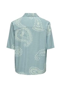 Kurzarm-Hemd in Hellblau mit weißem Paisley-Muster. Verfügt über einen spitzen Kragen und eine lockere Passform. Weicher Stoff.