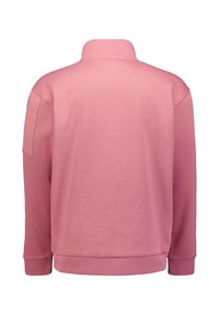 Lichtroze sweatshirt met een hoge kraag, geribbelde manchetten en zoom. Gladde, zachte stof met een eenvoudig, strak ontwerp, zonder zichtbare patronen.
