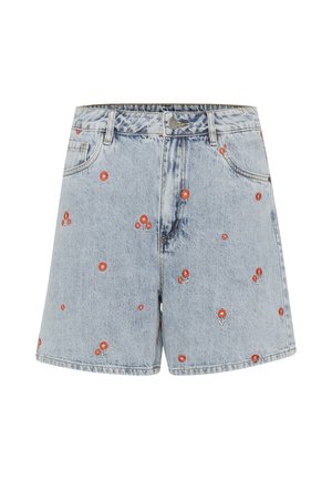 Kaffe KABABETH - Denim shorts - blue denim red flower emb.