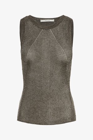 Bezramenný kovový pletený top s kulatým výstřihem, žebrovanou strukturou a přiléhavým střihem od značky Gestuz.