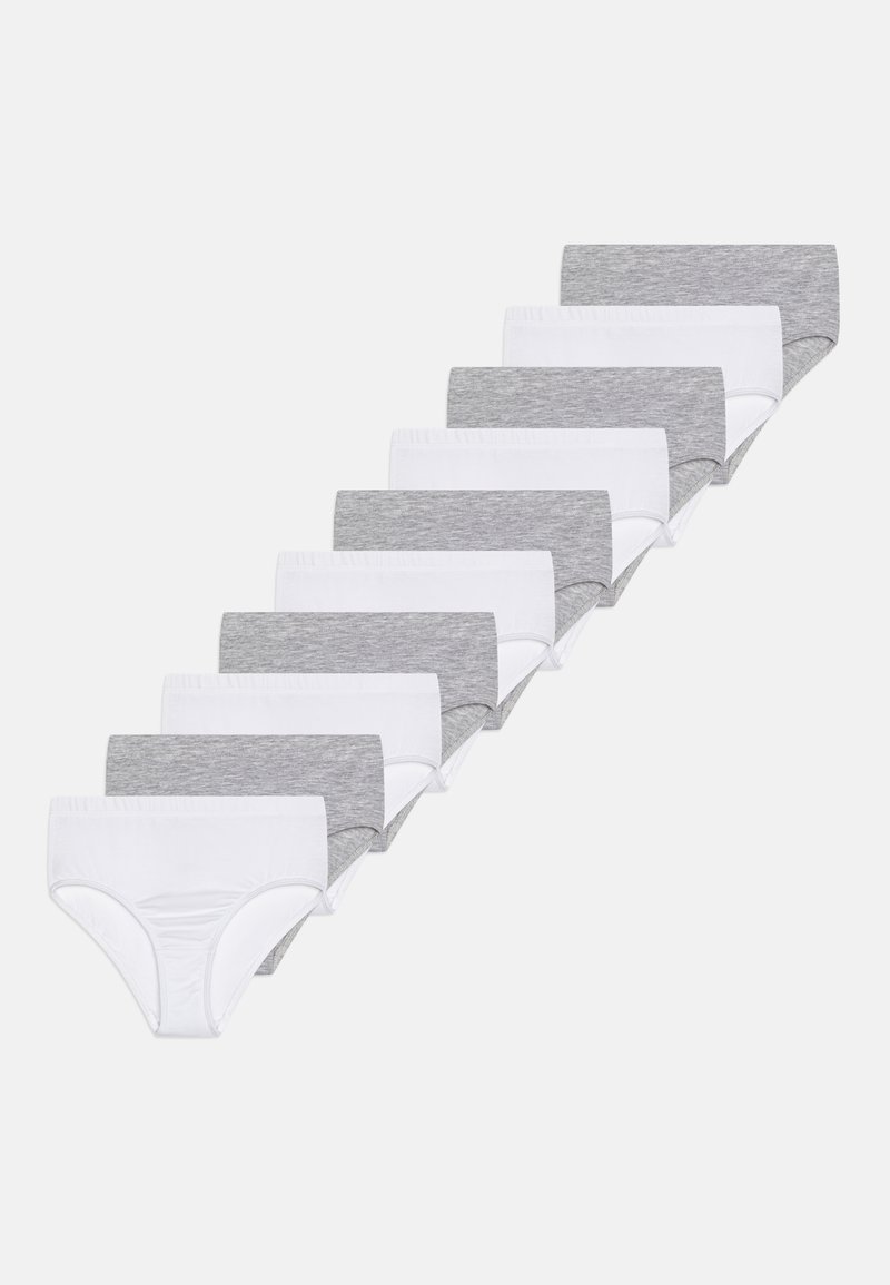 Katoenen onderbroeken set met vijf paren in grijs en vijf paren in wit. Elk paar heeft een elastische tailleband en een klassieke slipontwerp.
